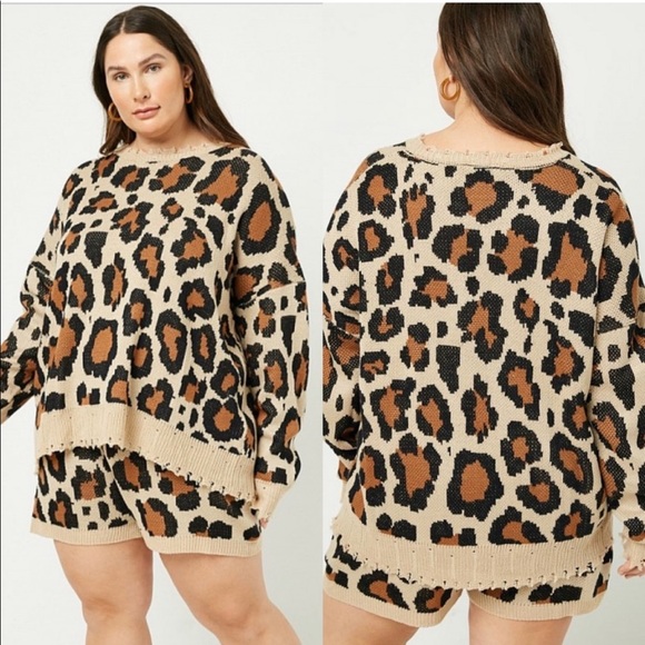 Knit Leopard Print Plus Size Sweater - live show - - Picture 3 of 3